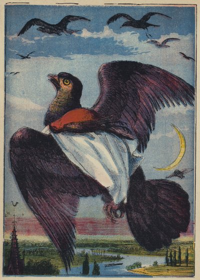 Dragen og hanen Rødstrupen (fargelitografi) av English School