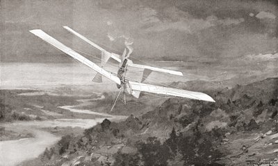Langley Aerodrome-flymaskinen på flukt på 1800-tallet. Fra The Strand Magazine utgitt 1897. av English School