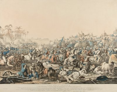 'Den siste anklagen for det 6. regmentet (sic) av Bengal og det sjette regimentet av Madras lette kavaleri den 16. desember 1817' (litho i farge) av English School
