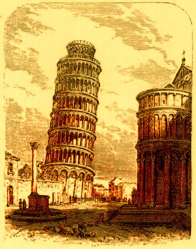 Det skjeve tårnet, og Apsis of the Cathedral, Pisa, illustrasjon fra The World as it Is av George Chisholm, utgitt 1885 (digitalt forbedret bilde) av English School