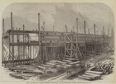 "Leviathan" (Great Eastern) dampskipet, slik hun dukket opp ved begynnelsen av 1855 (gravering) av English School