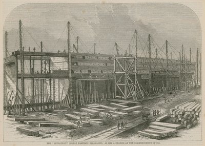 Leviathan (Great Eastern) dampskipet, slik hun dukket opp ved begynnelsen av 1855 av English School