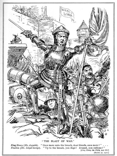 De liberale, ledet av Asquith og LLoyd George, angriper House of Lords, 1910 av English School
