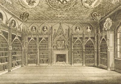 The Library, gravert av Godfrey, fra Description of Strawberry Hill av Horace Walpole, 1784 av English School