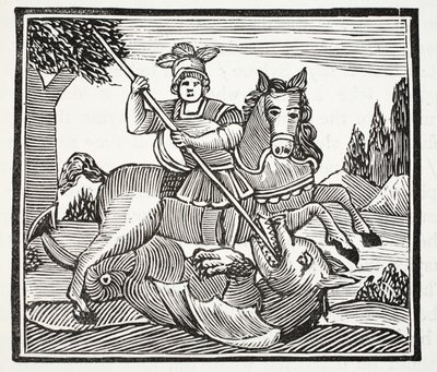 The Life and Death of St George, the Noble Champion of England, illustrasjon fra Chap-books of the Eighteenth Century av John Ashton, pub. 1882 av English School