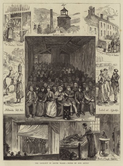 The Lock-Out i Sør-Wales, notater av kunstneren vår (gravering) av English School