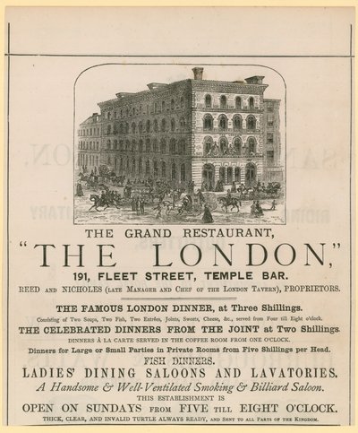The London, restaurant, 191 Fleet Street, Temple Bar av English School