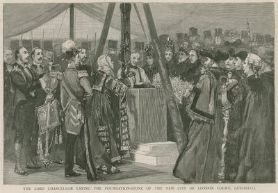 Lord Chancellor legger grunnsteinen til den nye City of London Court, Guildhall av English School