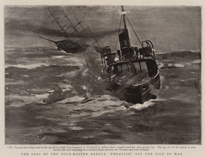 Tapet av den firmastede barken "Thracian", utenfor Isle of Man (litho) av English School