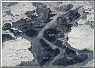 The Lost Titanic - Where She Lies in the Atlantic, fra 'The Sphere', 27. april 1912 (litho) (detalj av 450820) av English School