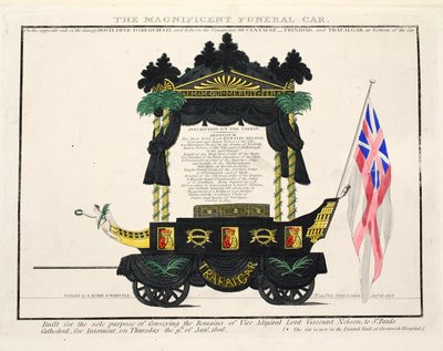 The Magnificent Funeral Car, pub. 1806 (håndfarget gravering) av English School