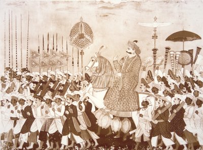 Mahratta-sjefen Tulsaji fra Tanjore (farge litho) av English School