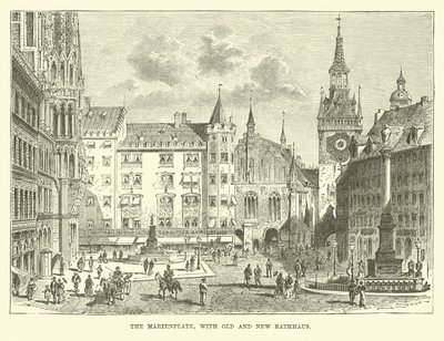 Marienplatz, med gamle og nye Rathaus av English School