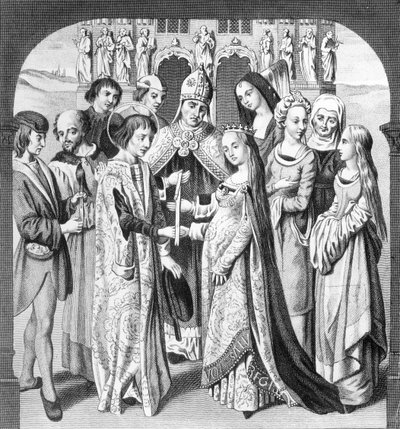 Ekteskapet til Henry VI og Margaret av Anjou, gravert av Freeman av English School