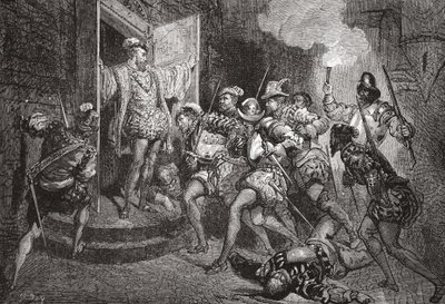 The Massacre of St. Bartholomew: angrep på Colignys losji, illustrasjon fra The History of Protestantism av James Aitken Wylie (1808-1890), pub. 1878 av English School