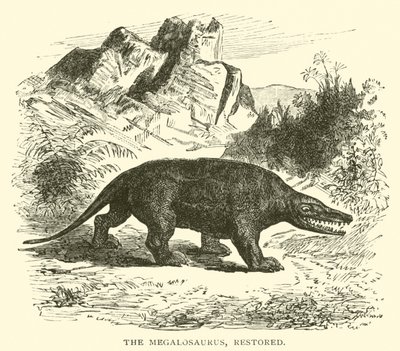 Megalosaurus, restaurert (gravering) av English School