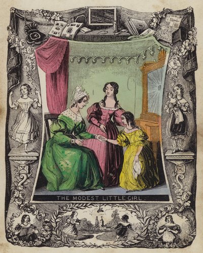 Den beskjedne lille jenta (farget gravering) av English School