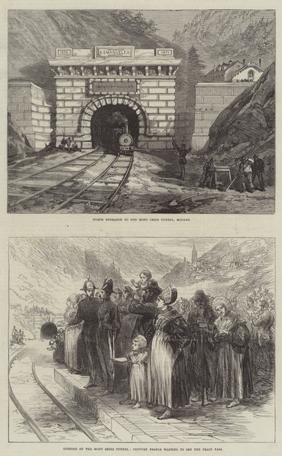 Mont Cenis-tunnelen (gravering) av English School