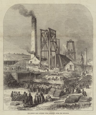 Morley Main Colliery, nær Dewsbury, etter eksplosjonen (gravering) av English School