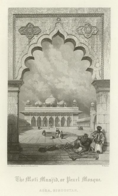 Moti Masjid, eller perlemoskeen, Agra, India av English School