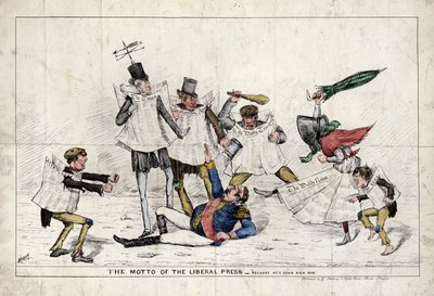Mottoet til den liberale presse, som viser Napoleon III som ble angrepet av den britiske pressen av English School