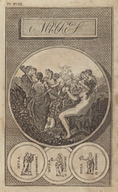 Musene, antikke greske og romerske gudinner for litteratur, vitenskap og kunst (gravering) av English School