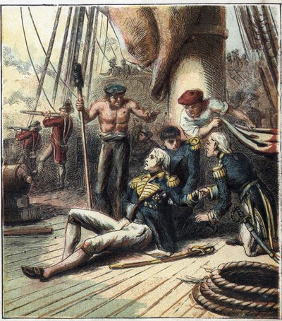 Napoleonskrigen: slaget ved Trafalgar, 21.10.1805 motarbeidet den den fransk-spanske flåten under admiral Villeneuve til den britiske flåten kommandert av viseadmiral Nelson. Han døde der. 