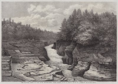 De naturlige trinnene ved elven Montmorency, nær Quebec (gravering) av English School