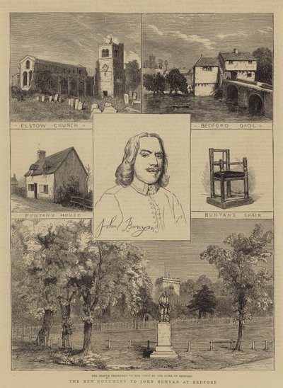 Det nye monumentet til John Bunyan ved Bedford (gravering) av English School