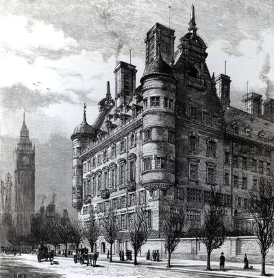 The New Police Offices on the Victoria Embankment, gravert av H.W.B., publisert i 
