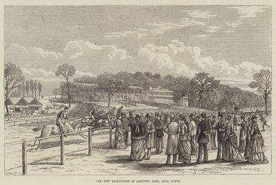 Den nye veddeløpsbanen i Sandown Park, nær Esher (gravering) av English School