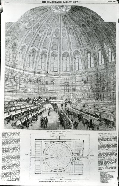 The New Reading-Room, British Museum, publisert i The Illustrated London News, 9. mai 1857 av English School