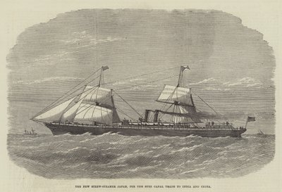 The New Screw-Steamer Japan, for Suez-kanalhandelen til India og Kina (gravering) av English School
