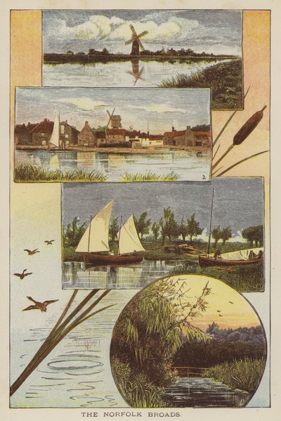 The Norfolk Broads (farget gravering) av English School