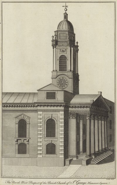 Nordvest-prospektet til Parish Church of St George, Hanover Square, London av English School