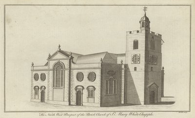 Nordvest-prospektet til Parish Church of St Mary Whitechapel, London av English School