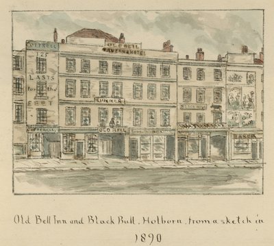 The Old Bell Inn and Black Bull, Holborn, London (wc på papir) av English School