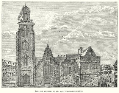 Den gamle kirken St. Martin#39;s-in-the-Fields (gravering) av English School