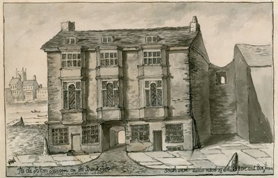 The Old Falcon Tavern på Bank-siden, slik den så ut i år 1805 av English School