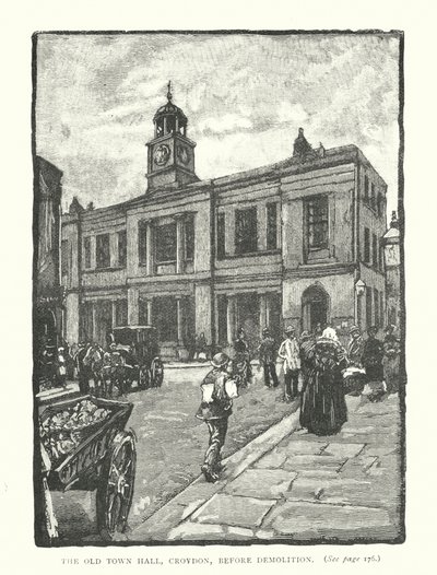 Det gamle rådhuset, Croydon, før riving (gravering) av English School