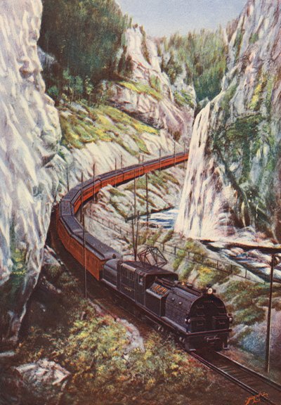 The Olympian, tog på Chicago, Milwaukee, St Paul og Pacific Railroad, USA (farge litho) av English School