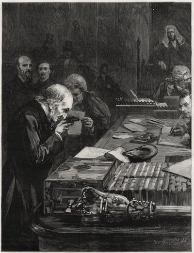 Åpningen av parlamentet, 31. januar 1893, avla Mr William Ewart Gladstone, støttet av Mr Marjoribanks og Mr H Gladstone, eden. Illustrasjon for The Graphic av English School
