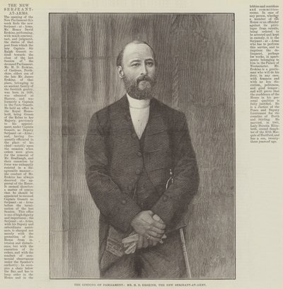 Åpningen av parlamentet, Mr H D Erskine, den nye serjeant-at-arms (gravering) av English School