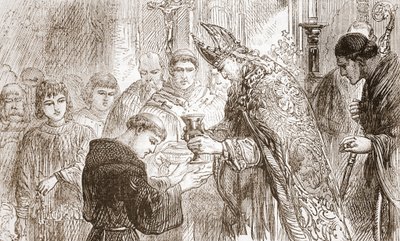 Ordinasjonen av Luther til prestedømmet, illustrasjon fra The History of Protestantism av James Aitken Wylie (1808-1890), pub. 1878 av English School