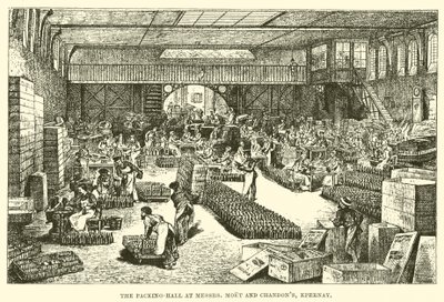 Pakkehallen på Mrs Moet og Chandon's, Epernay (gravering) av English School