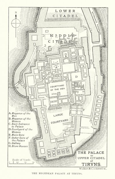 Tiryns palass eller øvre citadell (lito) av English School