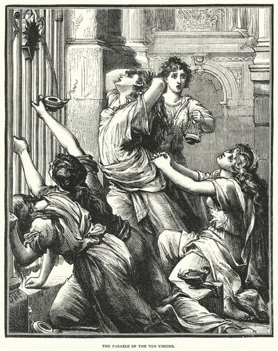 Lignelsen om de ti jomfruer (gravering) av English School