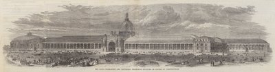Paris permanente og universelle utstillingsbygning under konstruksjon (gravering) av English School
