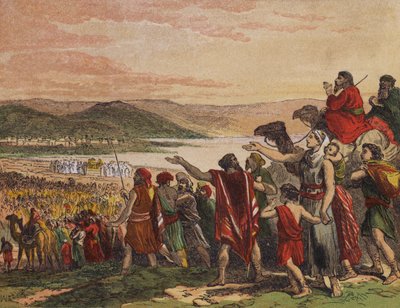 The Passage of the Jordan (farge litho) av English School