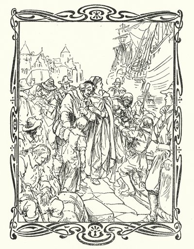 Pilgrimsfedrene (farge litho) av English School